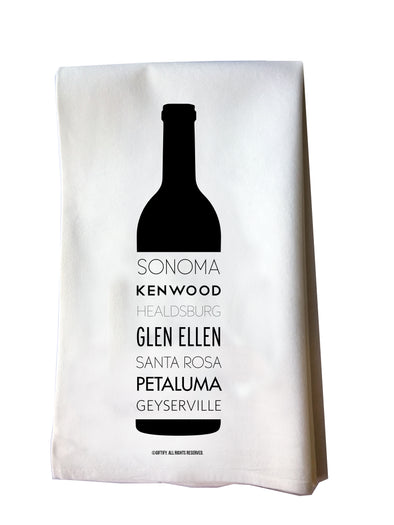 Sonoma Valley Cities Wine Bottle tea towel