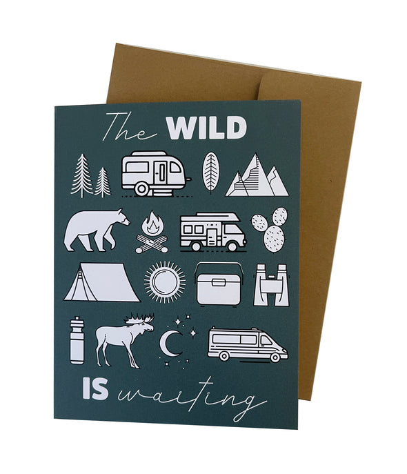 The Wild is Waiting Wilder Outdoor Adventure single note card - Green