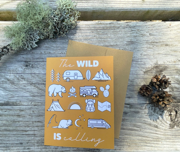 The Wild is Calling Wilder Outdoor Adventure single note card - Yellow