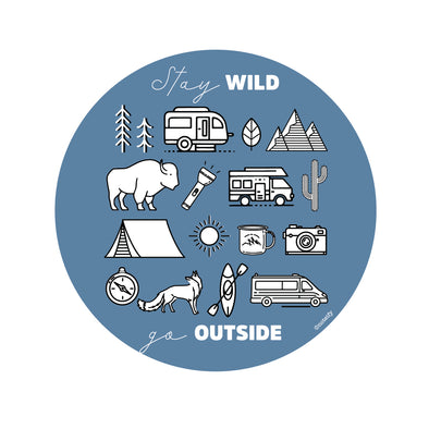 Stay Wild Go Outside Wilder Outdoor Adventure sticker - Blue