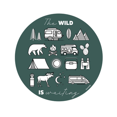 The Wild is Waiting Wilder Outdoor Adventure sticker - Green