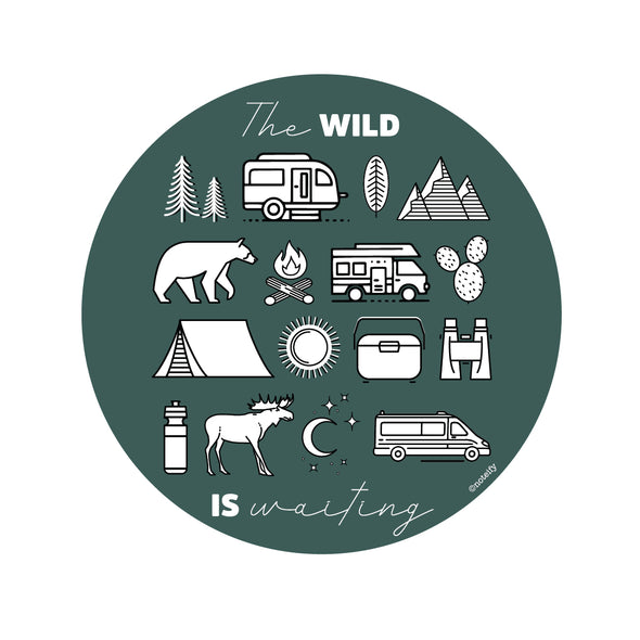 The Wild is Waiting Wilder Outdoor Adventure sticker - Green