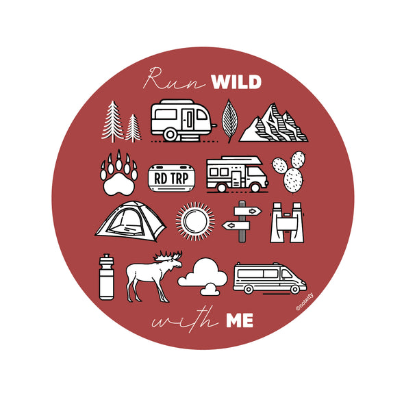 Run Wild with Me Wilder Outdoor Adventure sticker - Red