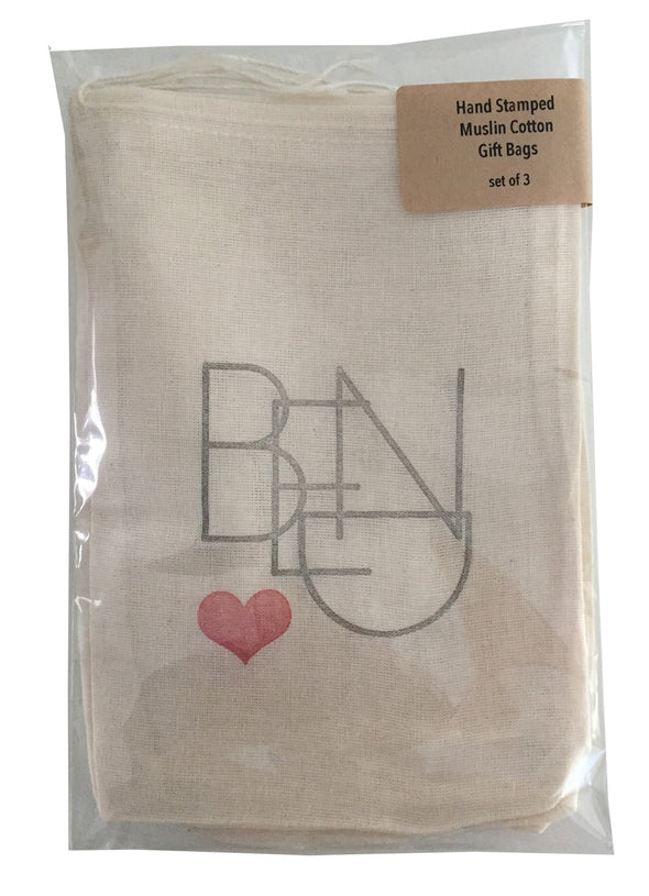 Bend Oregon Heart Muslin Cotton Drawstring Gift Bag
