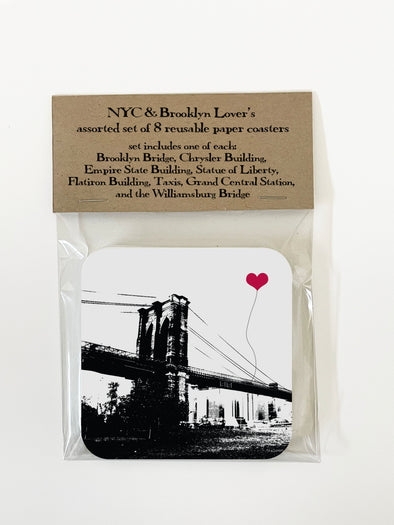 New York City and Brooklyn NYC Lover's Reusable Paper Coasters assorted set of 8