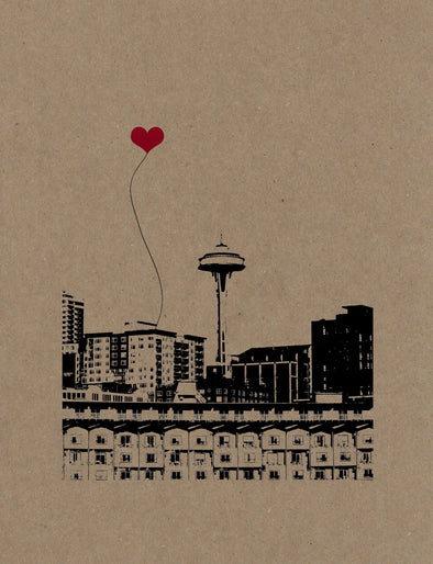 Space Needle in Seattle Washington Kraft Chipboard Poster Print 11x15 Unframed, Wall Hanging, Ready to Frame, Free Shipping