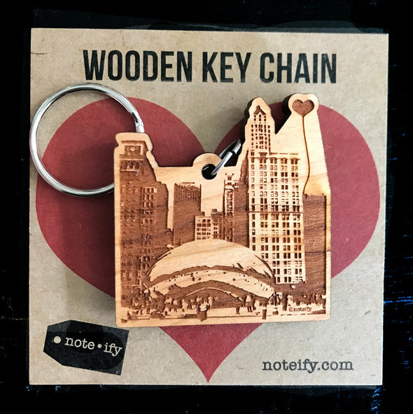 Chicago 'The Bean' Wooden Key Chain - noteify