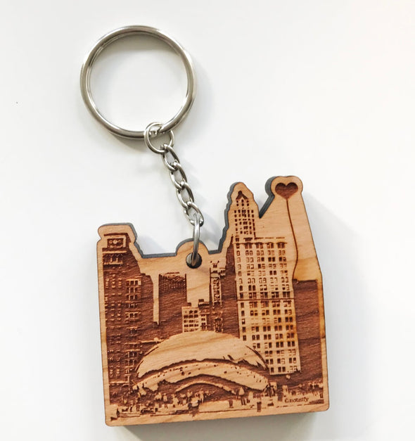 Chicago 'The Bean' Wooden Key Chain - noteify