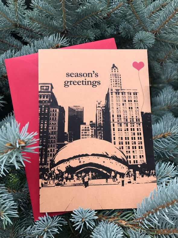 Season's Greetings Chicago Bean note card set - noteify