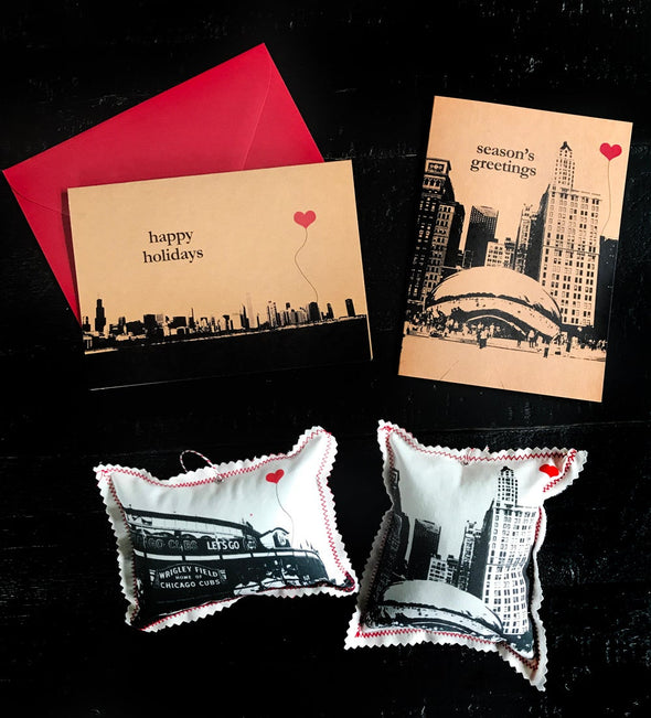 Season's Greetings Chicago Bean note card set - noteify