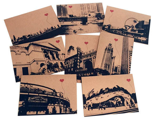 Chicago Lover's Assorted Set of 8 Blank Note Cards - noteify