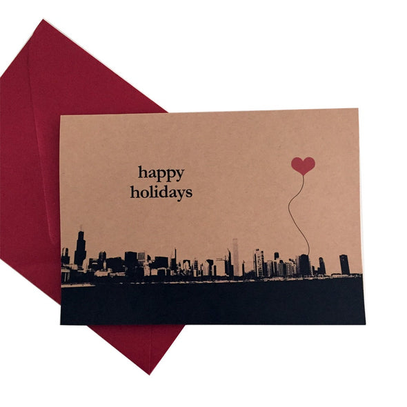 Happy Holidays Chicago Skyline Note Card Set of 8 - noteify