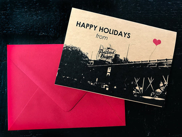 Happy Holidays from Portland, Oregon set of 8 note cards - noteify