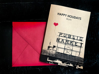 Happy Holidays from Pike Place Market Seattle set of 8 note cards - noteify
