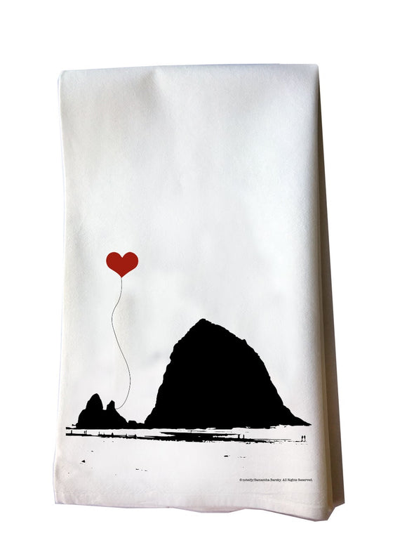 Oregon Coast Haystack Rock cotton flour sack tea towel - noteify