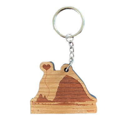 Oregon Coast Haystack Rock Cannon Beach Wooden Key Chain - noteify