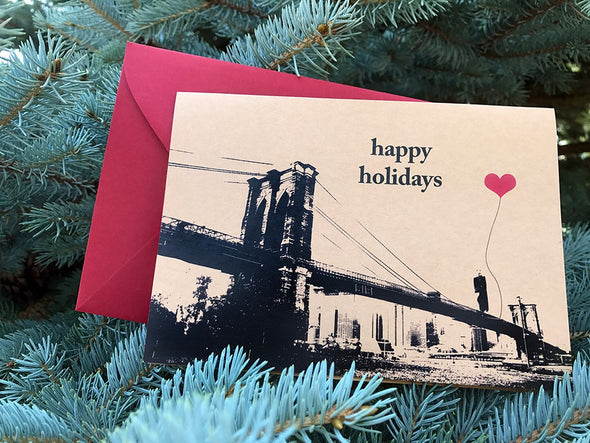 Happy Holidays Brooklyn Bridge note card set of 8 - noteify