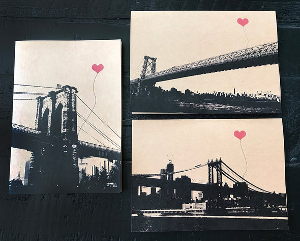 NYC Lover's Bridges set of 3 note cards - noteify