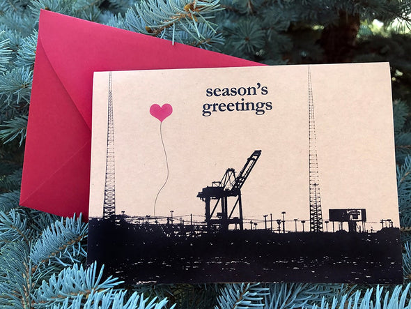 Season's Greetings Oakland Single Crane note card set - noteify