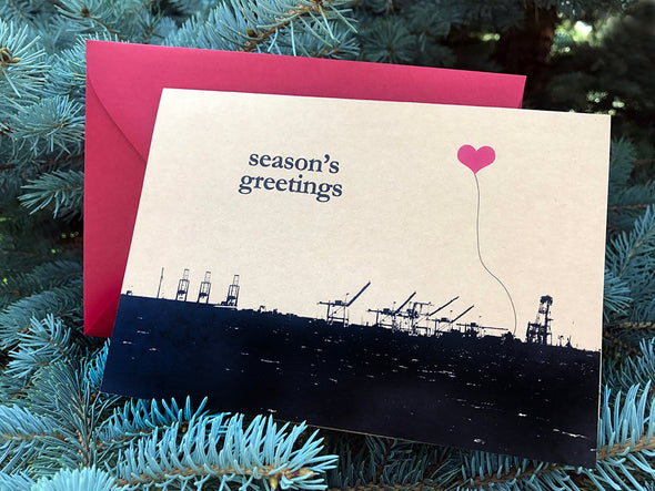 Season's Greetings Oakland Many Cranes note card set - noteify