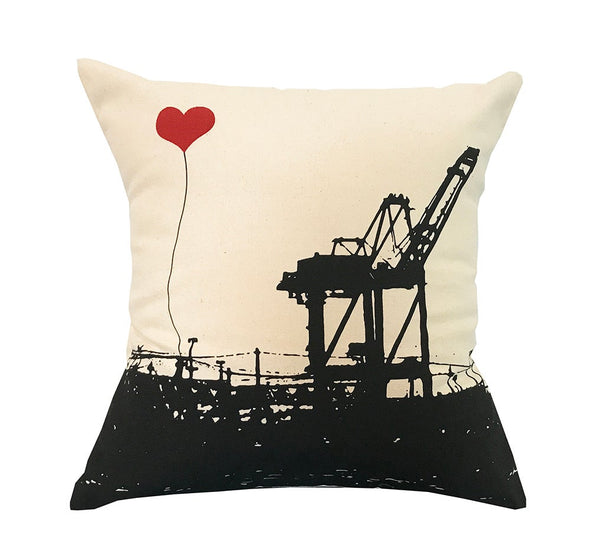 Oakland Shipping Crane Square Canvas Throw Pillow - noteify