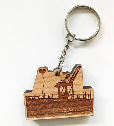 Port of Oakland Crane Wooden Key Chain - noteify