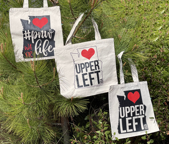 Upper Left USA Outline Washington Oregon Heavyweight Canvas Tote Bag - noteify