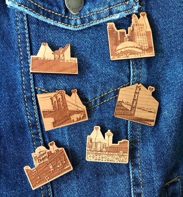 Oakland Crane Wooden Pin - noteify