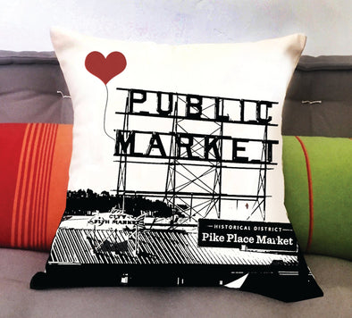 Seattle Pike Place Market Square Pillow - noteify