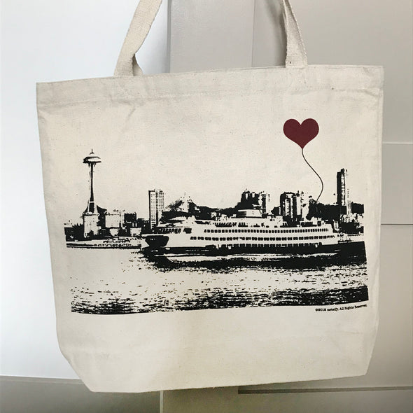 Seattle Ferry Boat Space Needle Cotton Canvas Heavyweight Tote Bag - noteify