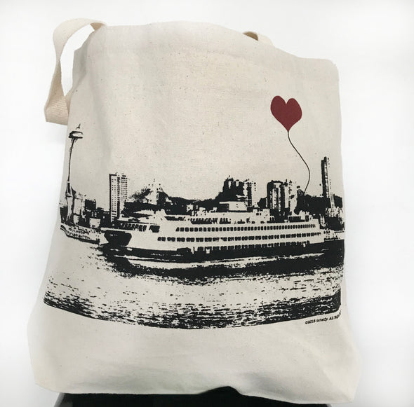 Seattle Ferry Boat Space Needle Cotton Canvas Heavyweight Tote Bag - noteify