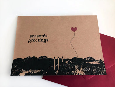 Season's Greetings Old Mill and Mountains Bend Oregon set of 8 note cards - noteify