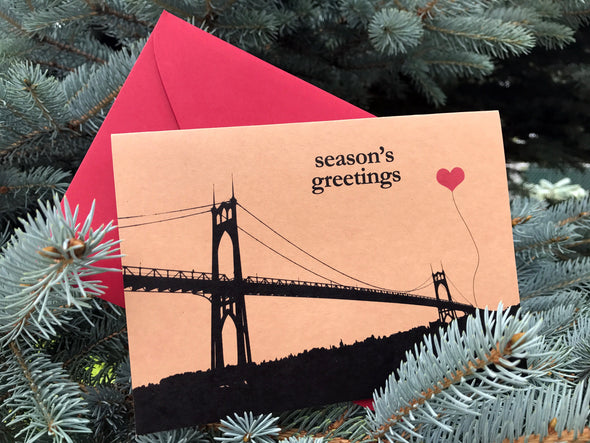 Season's Greetings St. John's Bridge set of 8 note cards - noteify