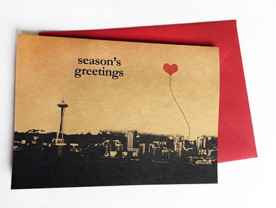 Season's Greetings Seattle Space Needle set of 8 note cards - noteify