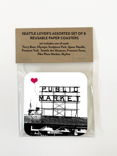 Seattle Lover's Reusable Paper Coasters assorted set of 8 - noteify