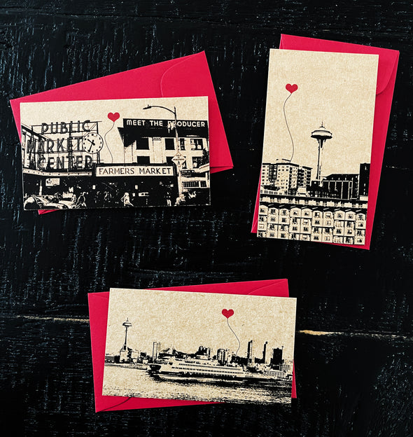 Seattle, Washington gift tags assorted set of 3 - Pike Place, Ferry Boat and Space Needle - noteify