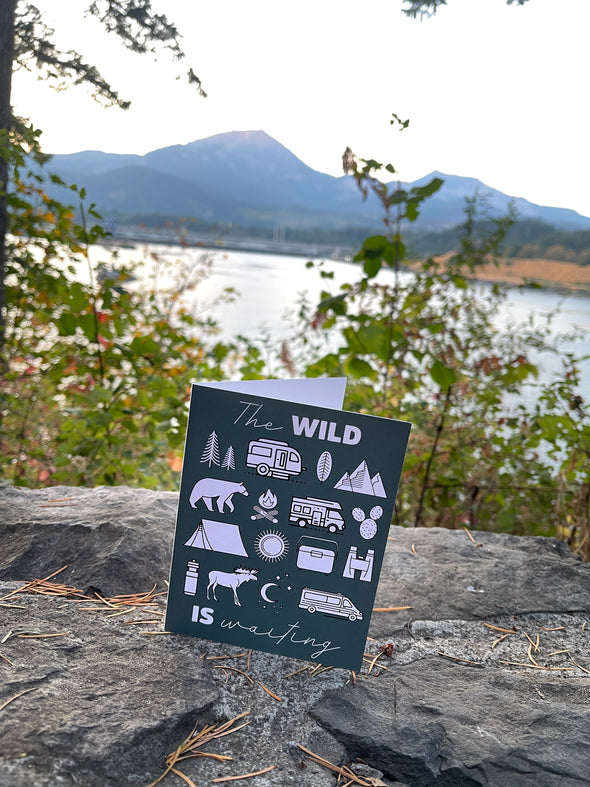 The Wild is Waiting Wilder Outdoor Adventure single note card - Green