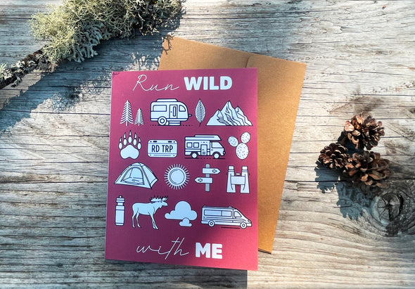 Run Wild with Me Wilder Outdoor Adventure single note card - Red