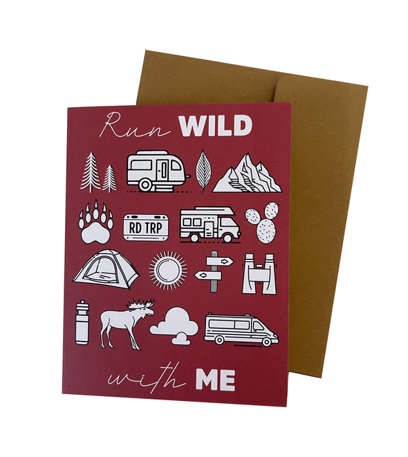 Run Wild with Me Wilder Outdoor Adventure single note card - Red
