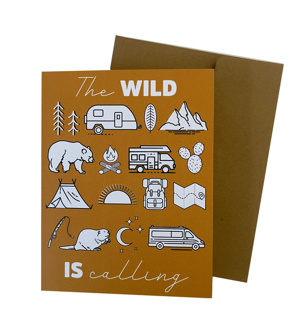 The Wild is Calling Wilder Outdoor Adventure single note card - Yellow
