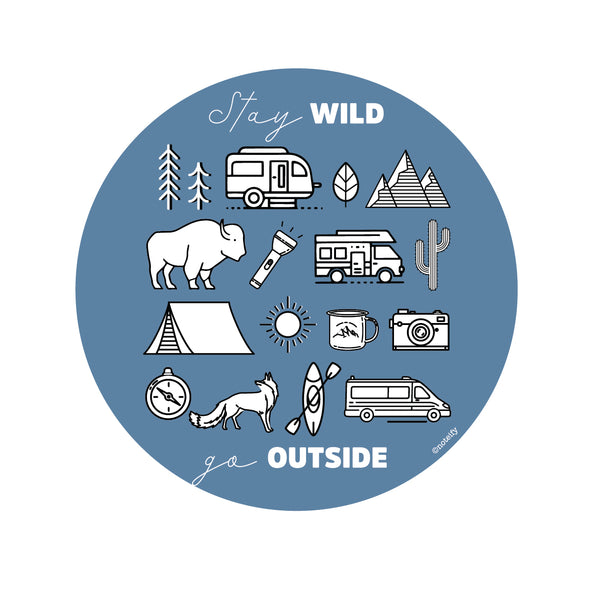 Stay Wild Go Outside Wilder Outdoor Adventure sticker - Blue