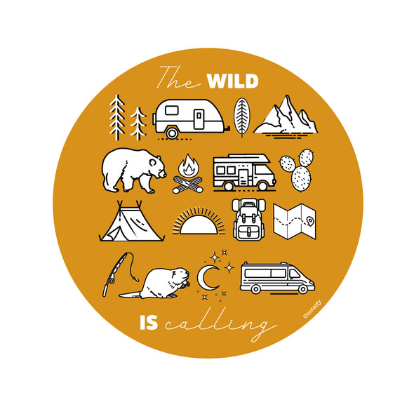 The Wild is Calling Wilder Outdoor Adventure sticker - Yellow