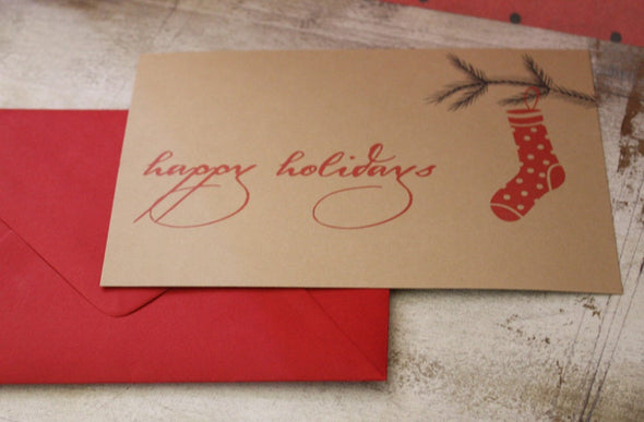 Happy Holidays Stocking note card set of 8 - noteify