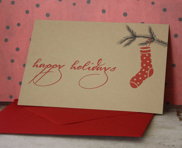 Happy Holidays Stocking note card set of 8 - noteify