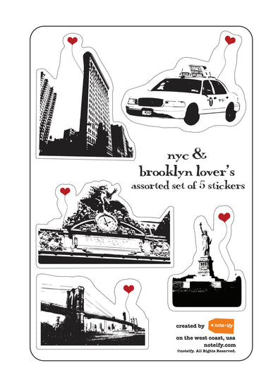 NYC and Brooklyn Lover's Sticker Sheet of 5 Stickers - noteify