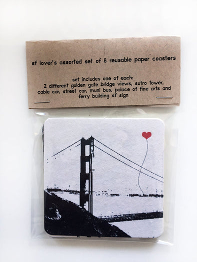 San Francisco Lover's Reusable Paper Coasters assorted set of 8 - noteify