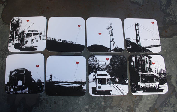San Francisco Lover's Reusable Paper Coasters assorted set of 8 - noteify