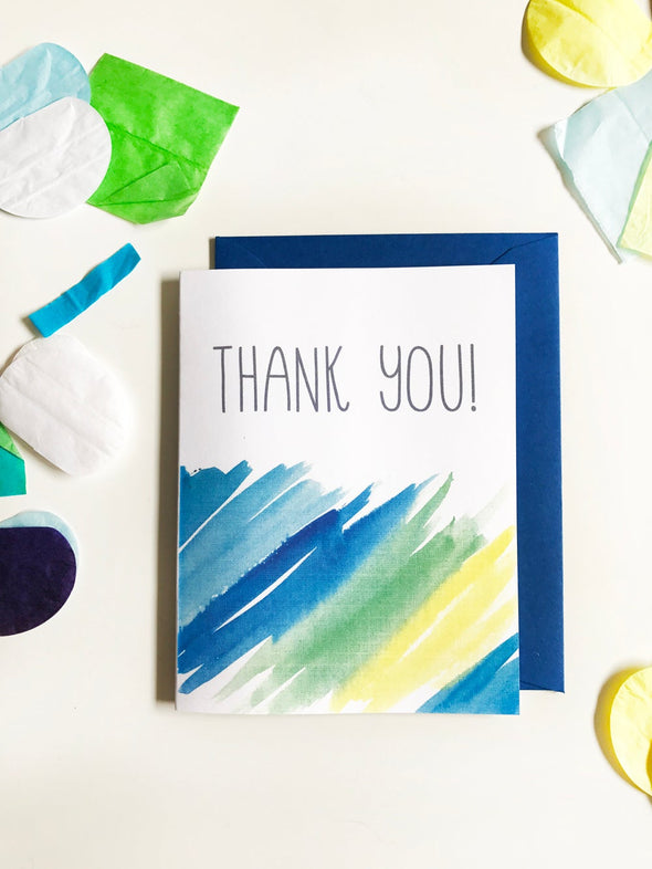 Thank You Blues Watercolor single note card - noteify
