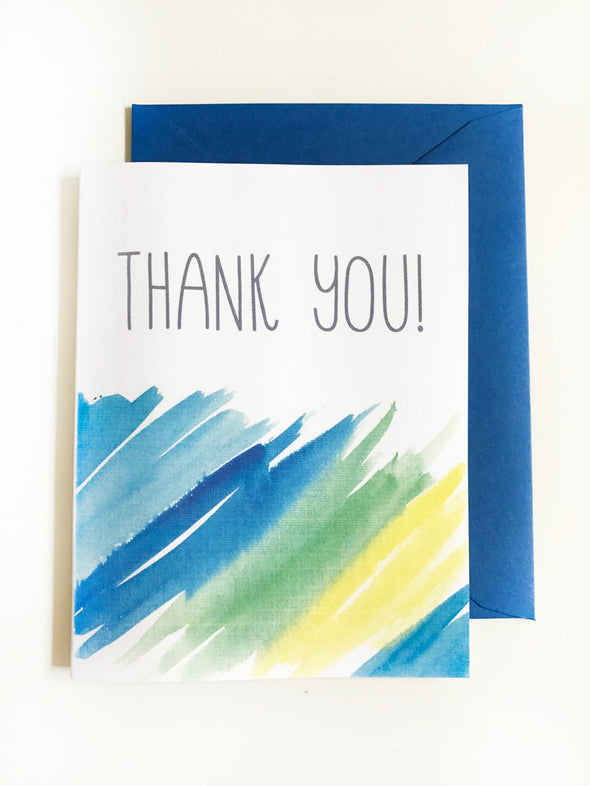 Thank You Blues Watercolor single note card - noteify