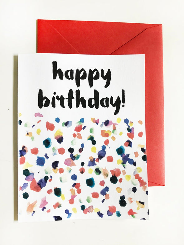 Happy Birthday Confetti Watercolor single note card - noteify